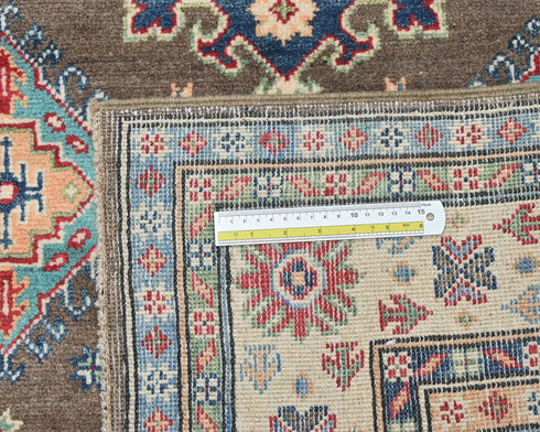 4x6 Brown Kuba Afghan Hand Knotted Wool Area Rug